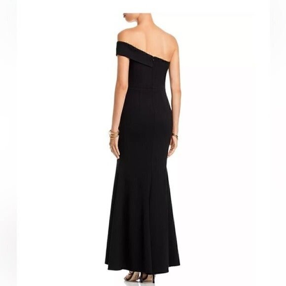 Aqua Scuba Crepe Off-the-Shoulder Gown - evening dress black size 12, New - Picture 3 of 12